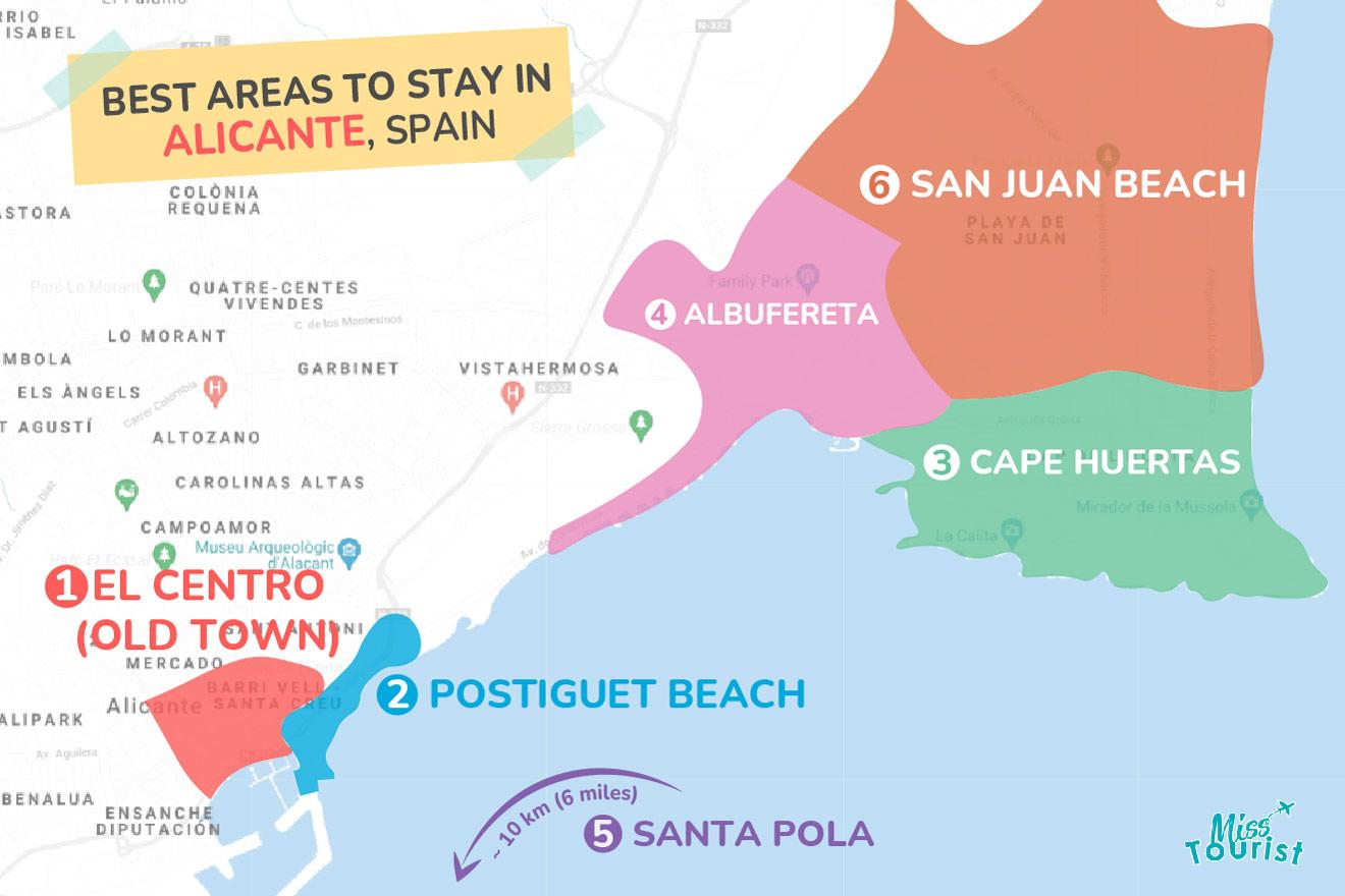 Map of best places to stay Alicante